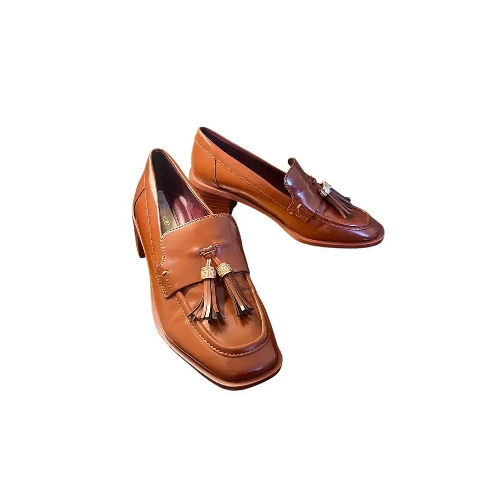 Franco Sarto L Donna Brown Tassel Loafers Block Heel Dress Shoes Women’s 7